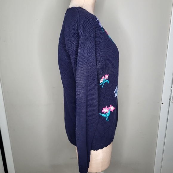 Vintage 1990s Northern Reflections Cotton Floral Embroidered Sweater Size Medium - Picture 5 of 6
